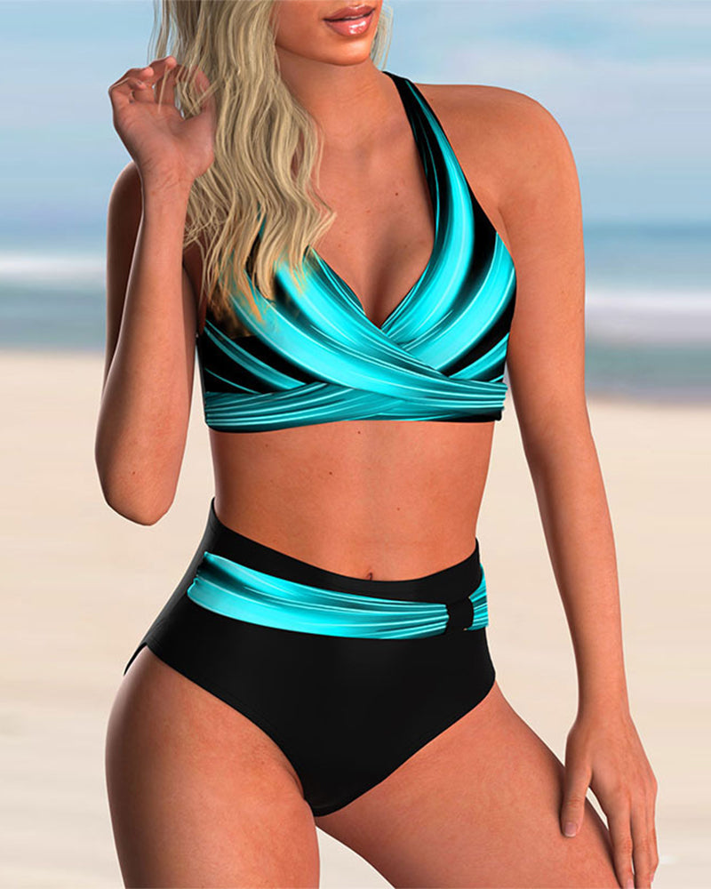 Katarzyna - Set bikini con scollatura a forma di croce e stampa