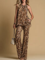 Wiktoria - Set in Stampa Leopardo con Pantaloni a Campana