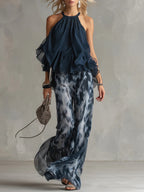 Oliwia - Top Halter in Muslin e Pantaloni Larghi