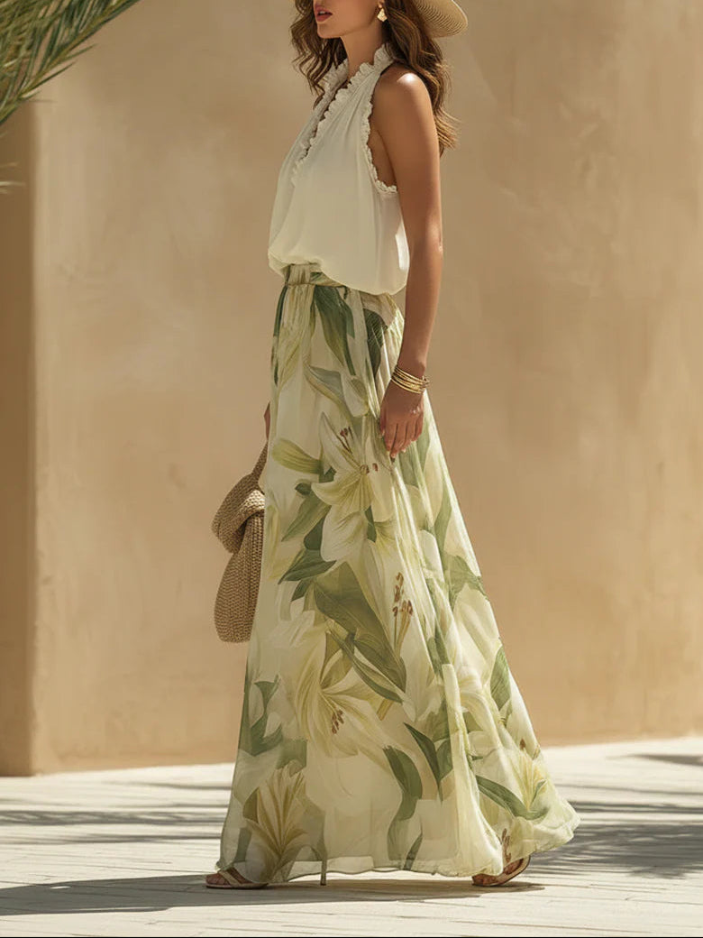 Paulina - Top Volanté in Mussola e Pantaloni a Fiori