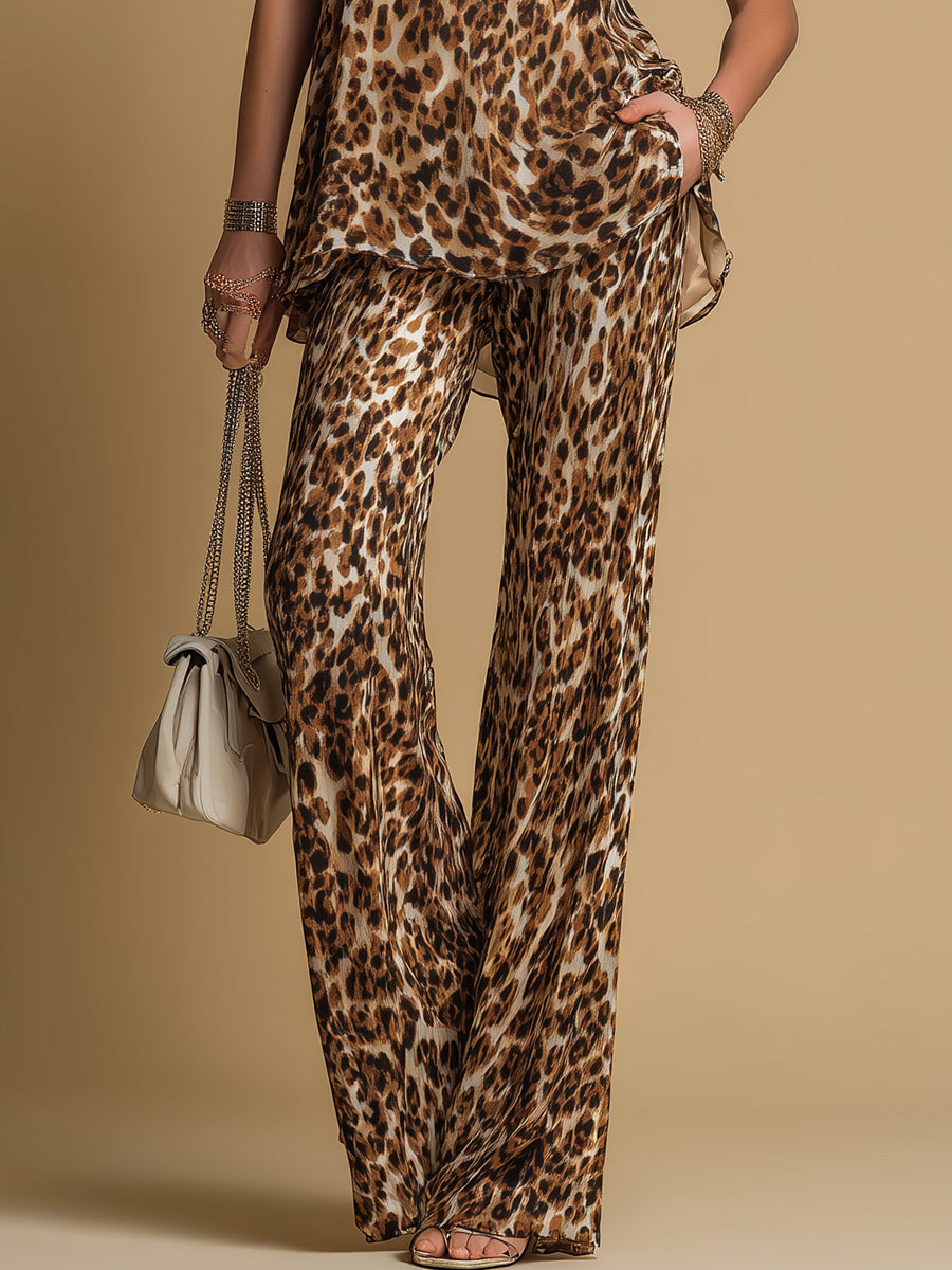 Wiktoria - Set in Stampa Leopardo con Pantaloni a Campana