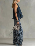 Oliwia - Top Halter in Muslin e Pantaloni Larghi
