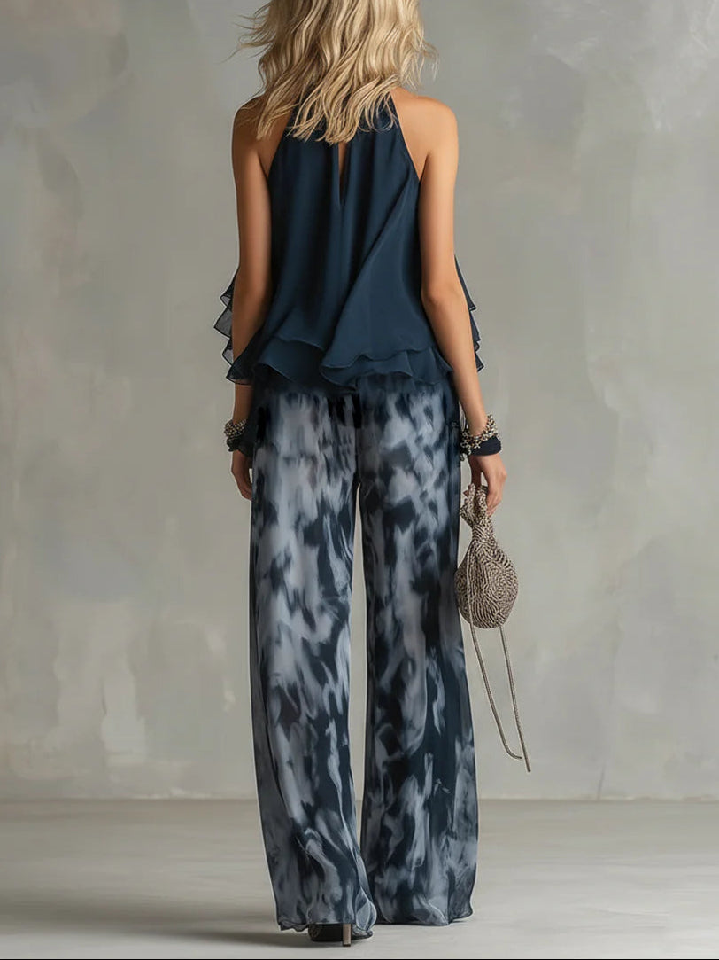 Oliwia - Top Halter in Muslin e Pantaloni Larghi