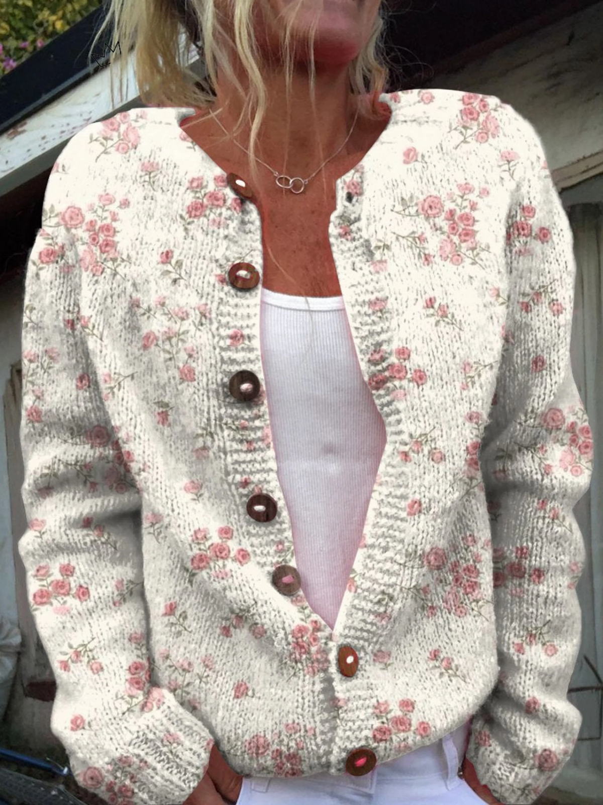 Rosaria | Cardigan con rose rosa – cardigan a fiori da donna | Erminia Boutique Bologna