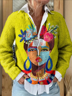 Carla | Cardigan con ritratto dipinto – cardigan a fiori da donna | Erminia Boutique Bologna