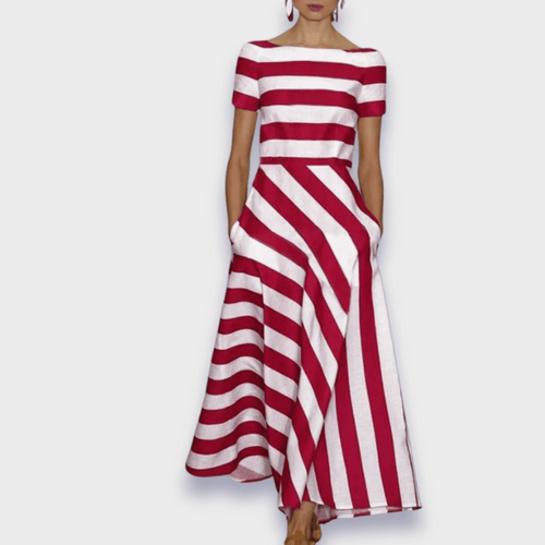 Alba | Abiti a righe lunghi, fatti a mano – abiti eleganti da donna | Erminia Boutique Bologna