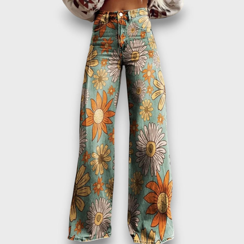 Maja – jeans a gamba larga retro con motivo floreale