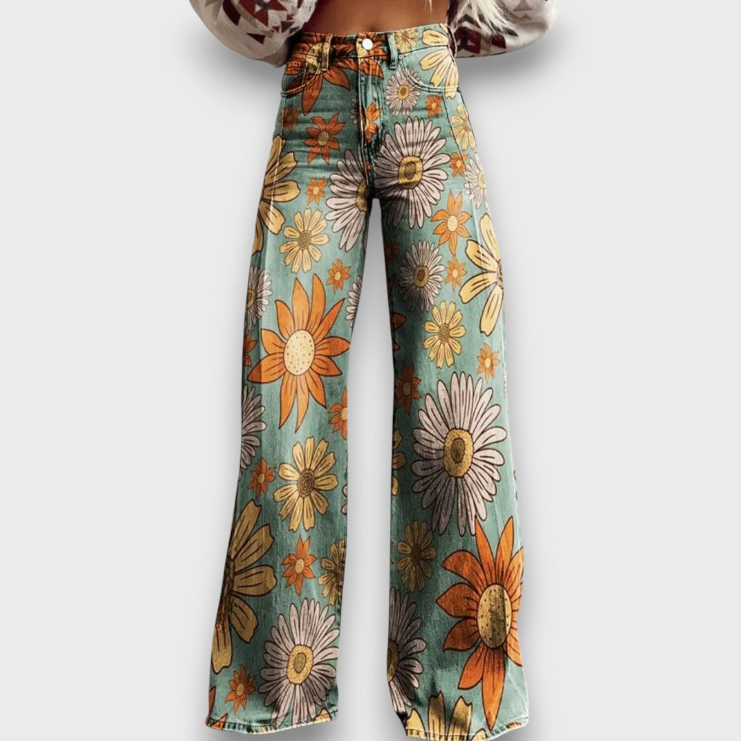 Maja – jeans a gamba larga retro con motivo floreale