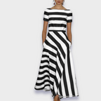 Alba | Abiti a righe lunghi, fatti a mano – abiti eleganti da donna | Erminia Boutique Bologna
