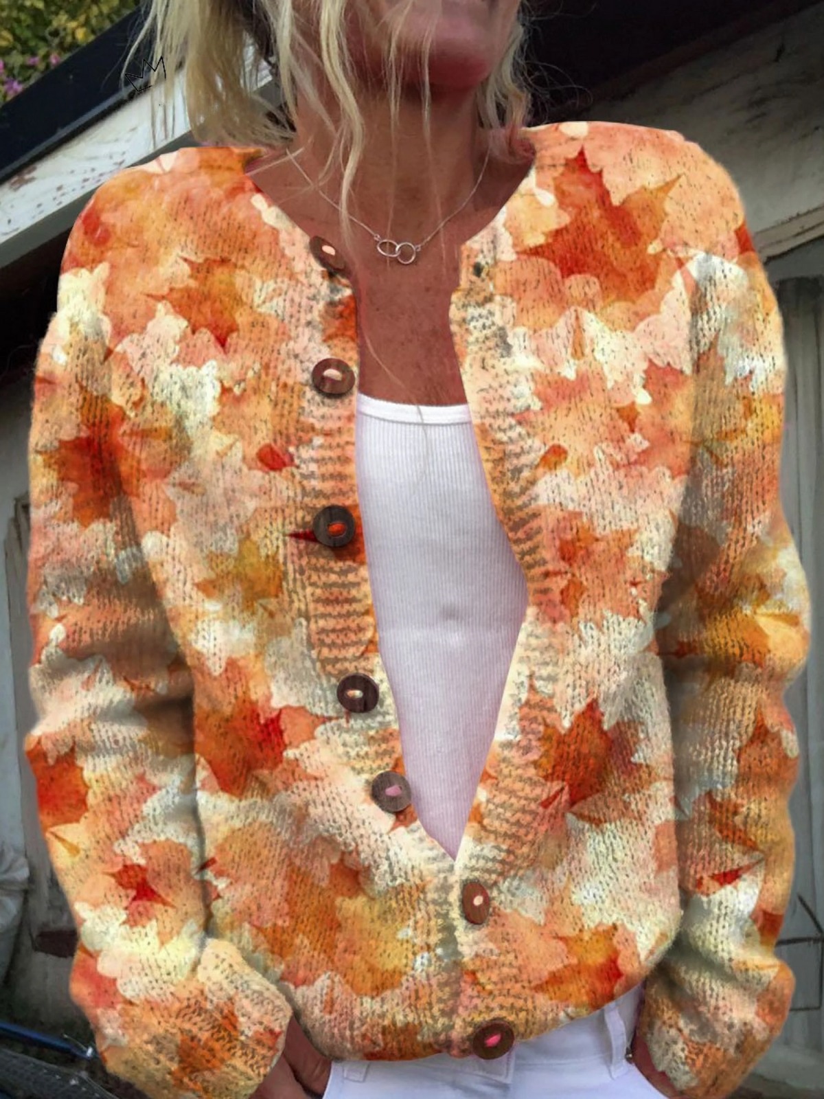 Ornella | Cardigan con foglie d'acero – cardigan a fiori da donna | Erminia Boutique Bologna