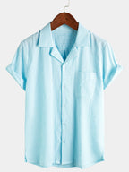 Camicia estiva da uomo a maniche corte, in cotone, con taschino