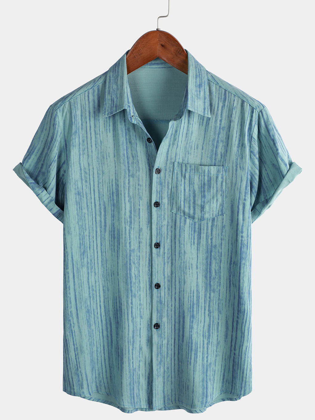 Camicia da uomo traspirante a maniche corte a righe blu con taschino