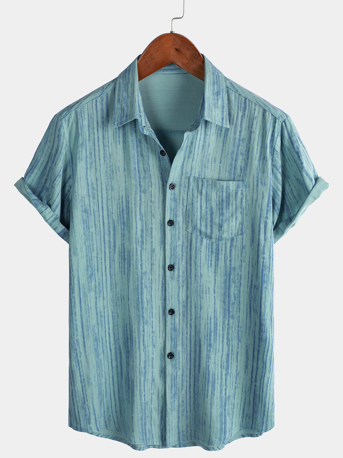 Camicia da uomo traspirante a maniche corte a righe blu con taschino
