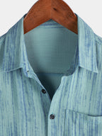 Camicia da uomo traspirante a maniche corte a righe blu con taschino