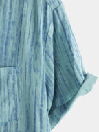 Camicia da uomo traspirante a maniche corte a righe blu con taschino