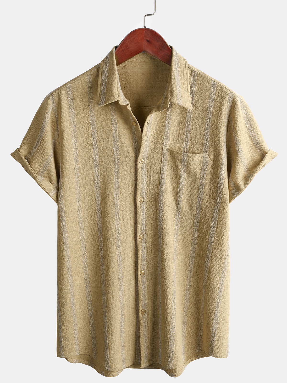 Camicia estiva da uomo a righe con taschino, bottoni, maniche corte, vintage, da spiaggia, hawaiana
