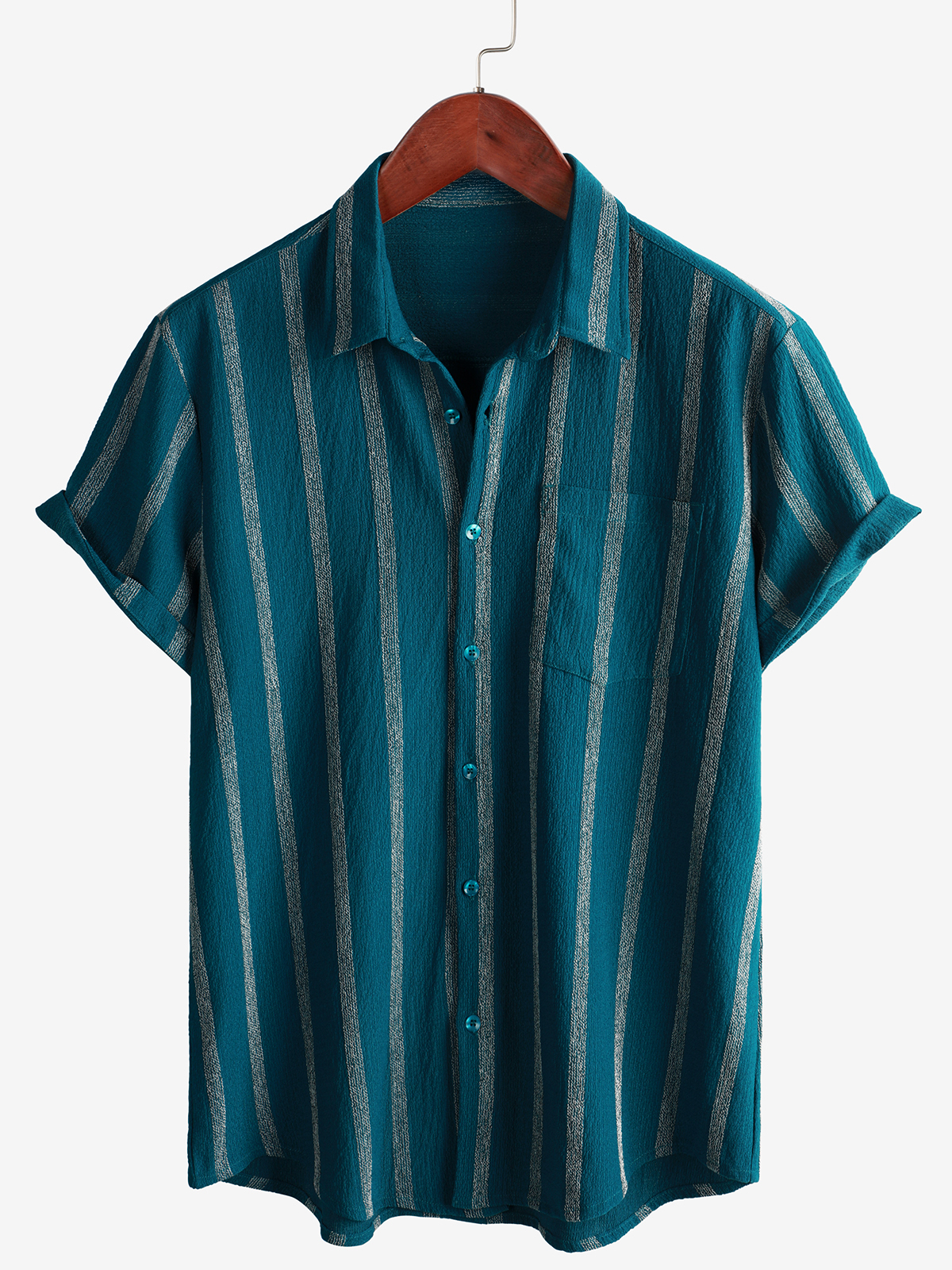 Camicia estiva da uomo a righe con taschino, bottoni, maniche corte, vintage, da spiaggia, hawaiana