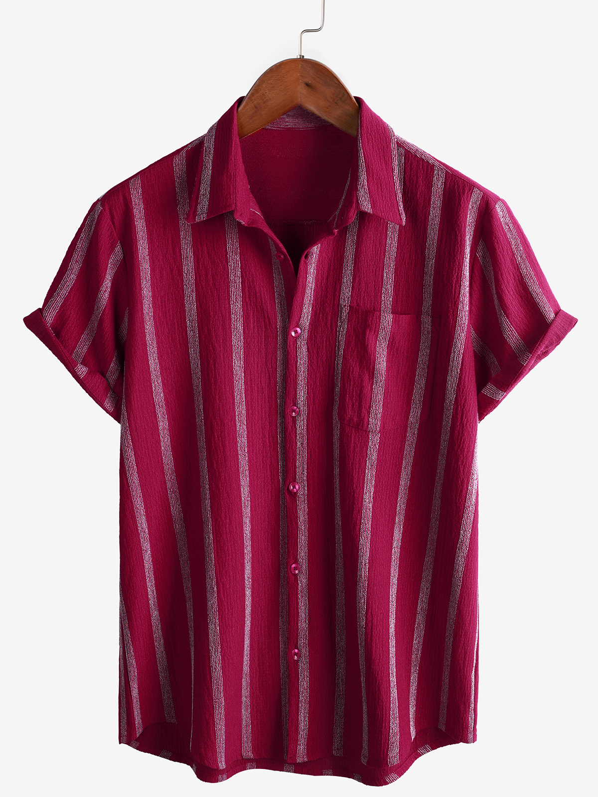 Camicia estiva da uomo a righe con taschino, bottoni, maniche corte, vintage, da spiaggia, hawaiana