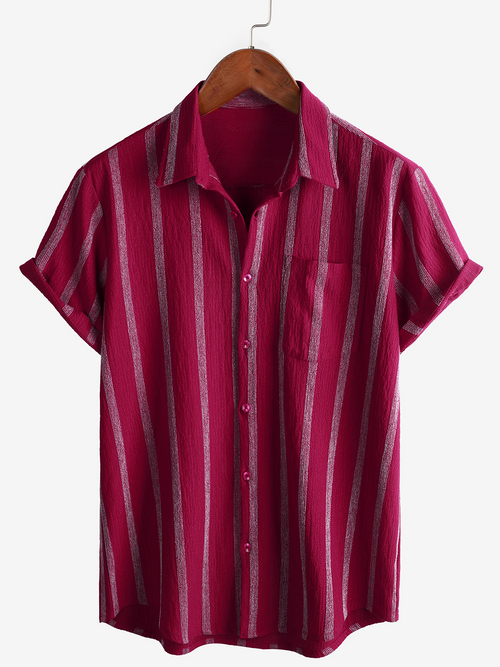 Camicia estiva da uomo a righe con taschino, bottoni, maniche corte – camicie casual da uomo | Erminia Boutique Bologna
