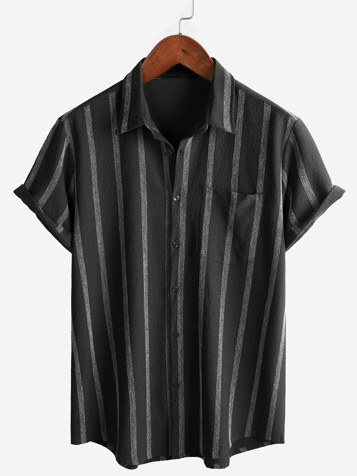 Camicia estiva da uomo a righe con taschino, bottoni, maniche corte, vintage, da spiaggia, hawaiana