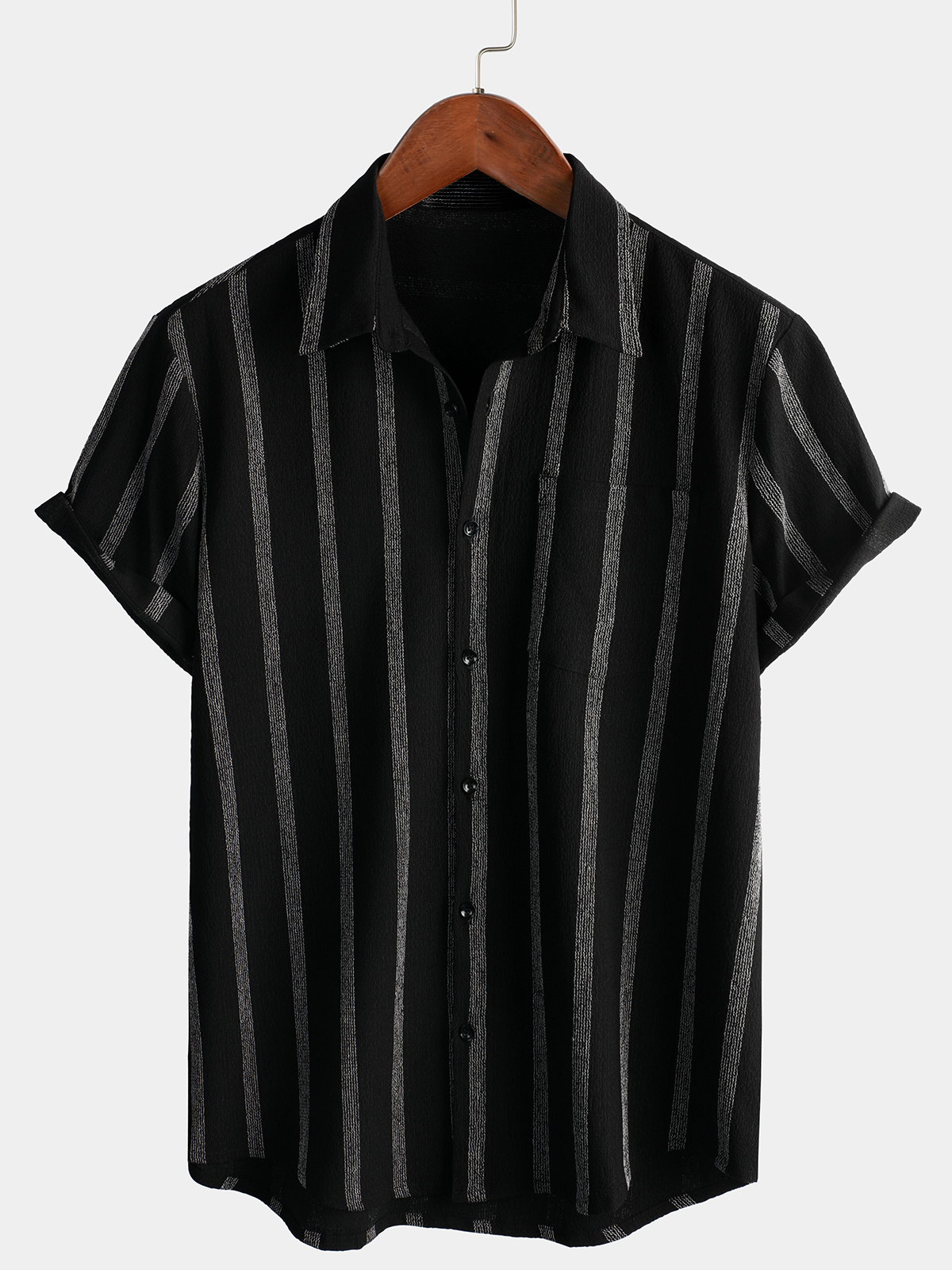 Camicia estiva da uomo a righe con taschino, bottoni, maniche corte, vintage, da spiaggia, hawaiana