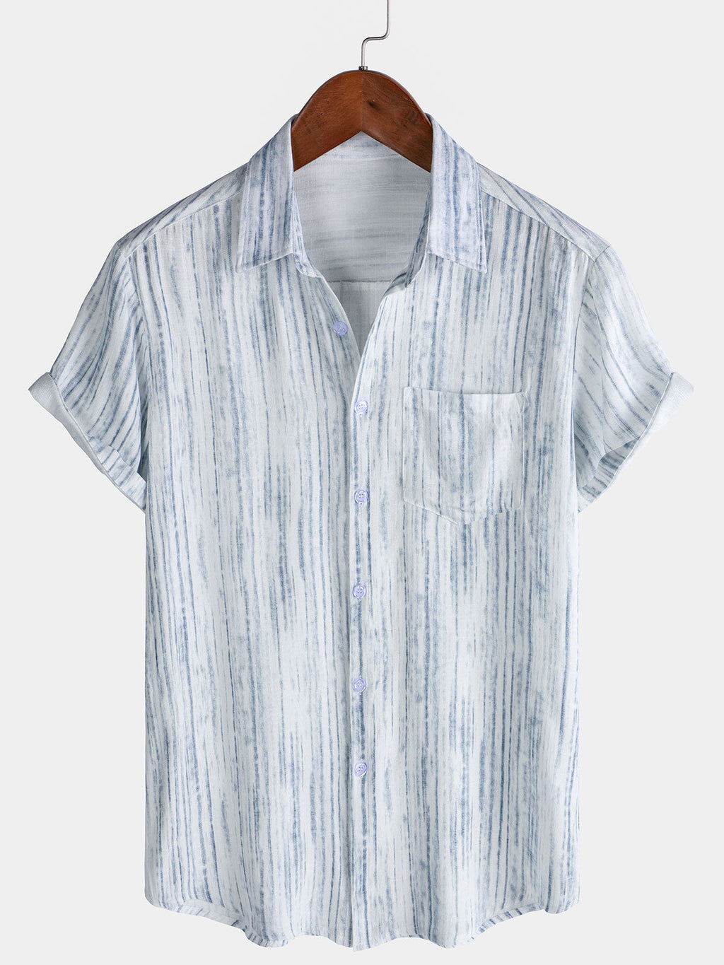 Camicia da uomo traspirante a maniche corte a righe bianche con taschino