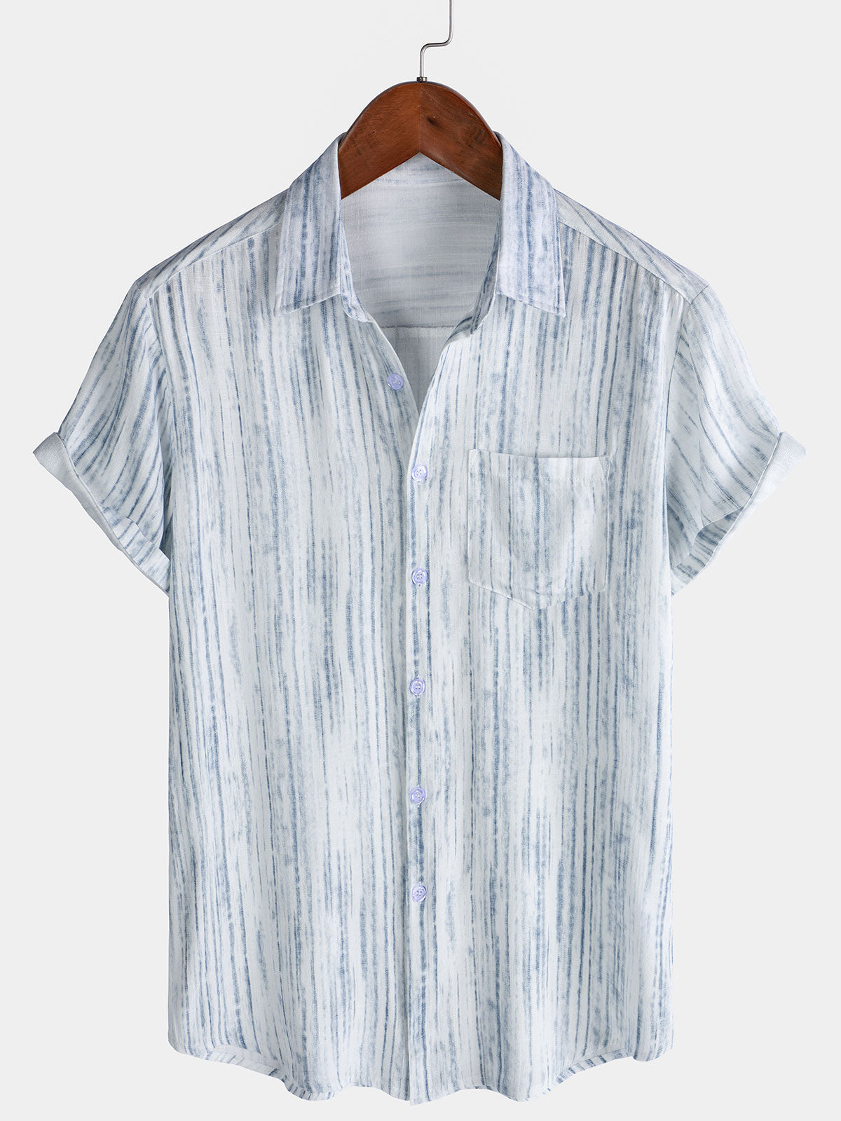 Camicia da uomo traspirante a maniche corte a righe bianche con taschino