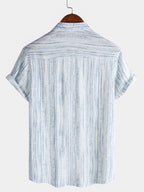 Camicia da uomo traspirante a maniche corte a righe bianche con taschino