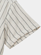 Camicia da uomo beige in lino a righe con maniche corte