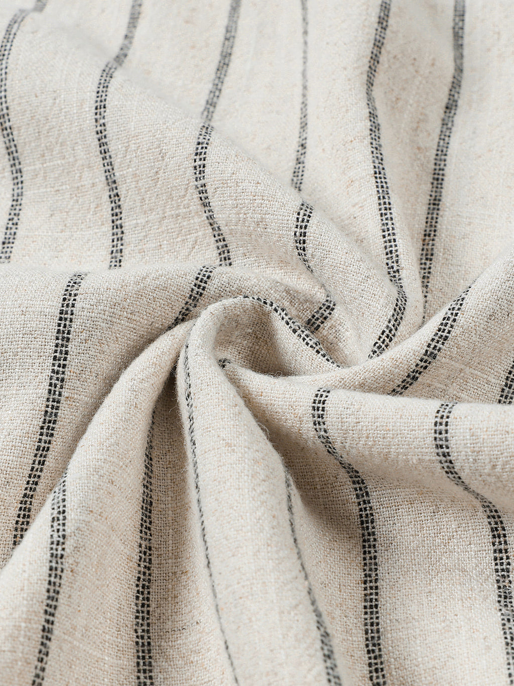 Camicia da uomo beige in lino a righe con maniche corte