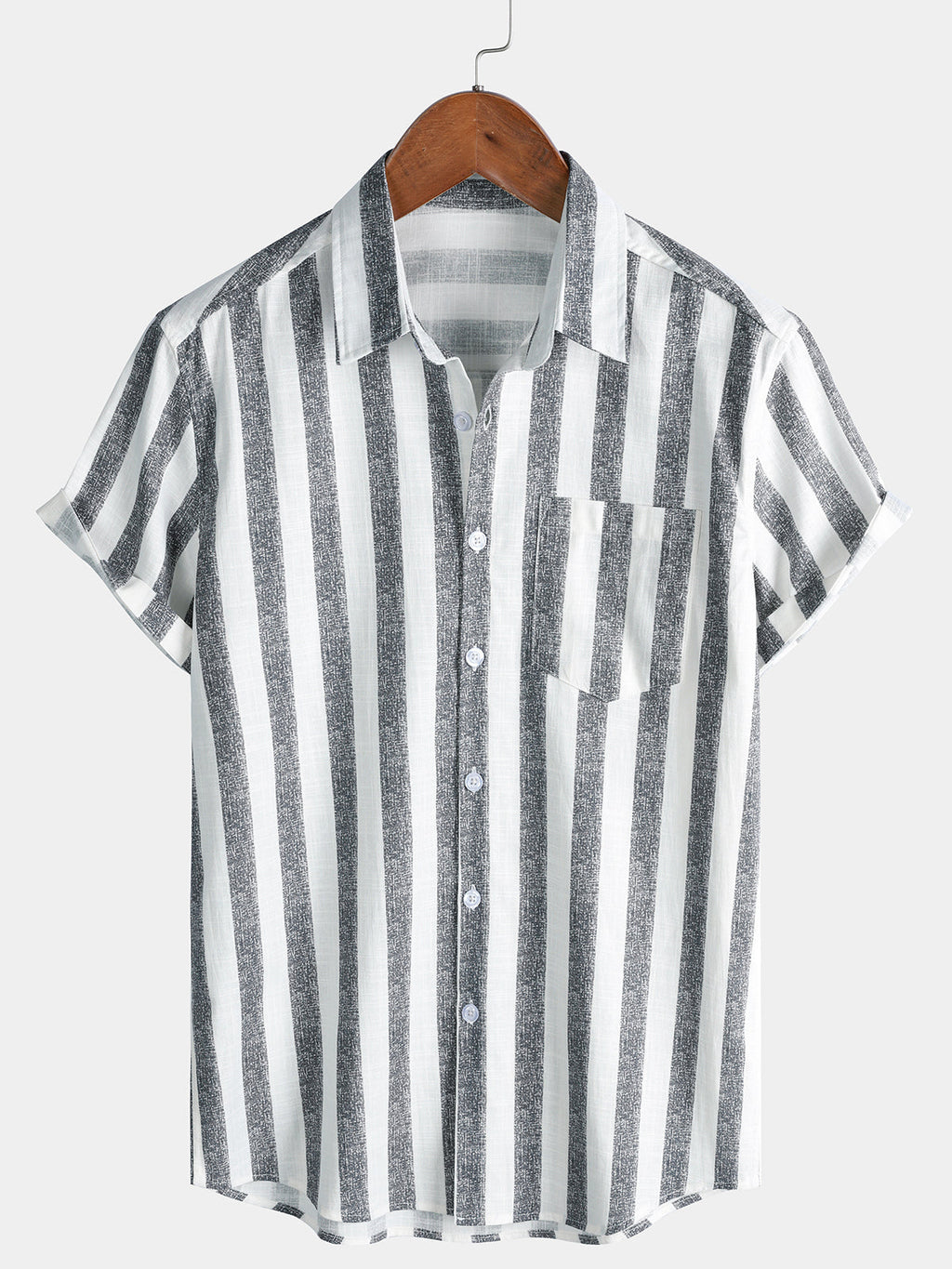 Camicia da uomo in cotone a righe leggera e traspirante con maniche corte, ideale per l'estate