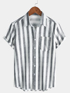 Camicia da uomo in cotone a righe leggera e traspirante con maniche corte, ideale per l'estate