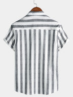 Camicia da uomo in cotone a righe leggera e traspirante con maniche corte, ideale per l'estate