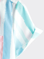 Camicia da uomo a righe blu e rosa per l'estate con maniche corte