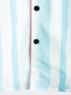 Camicia da uomo a righe blu e rosa per l'estate con maniche corte