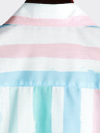 Camicia da uomo a righe blu e rosa per l'estate con maniche corte