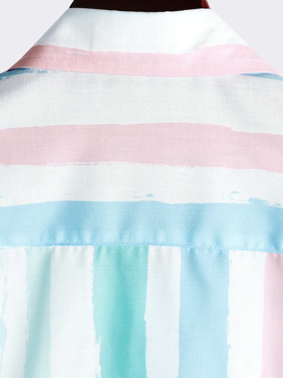 Camicia da uomo a righe blu e rosa per l'estate con maniche corte
