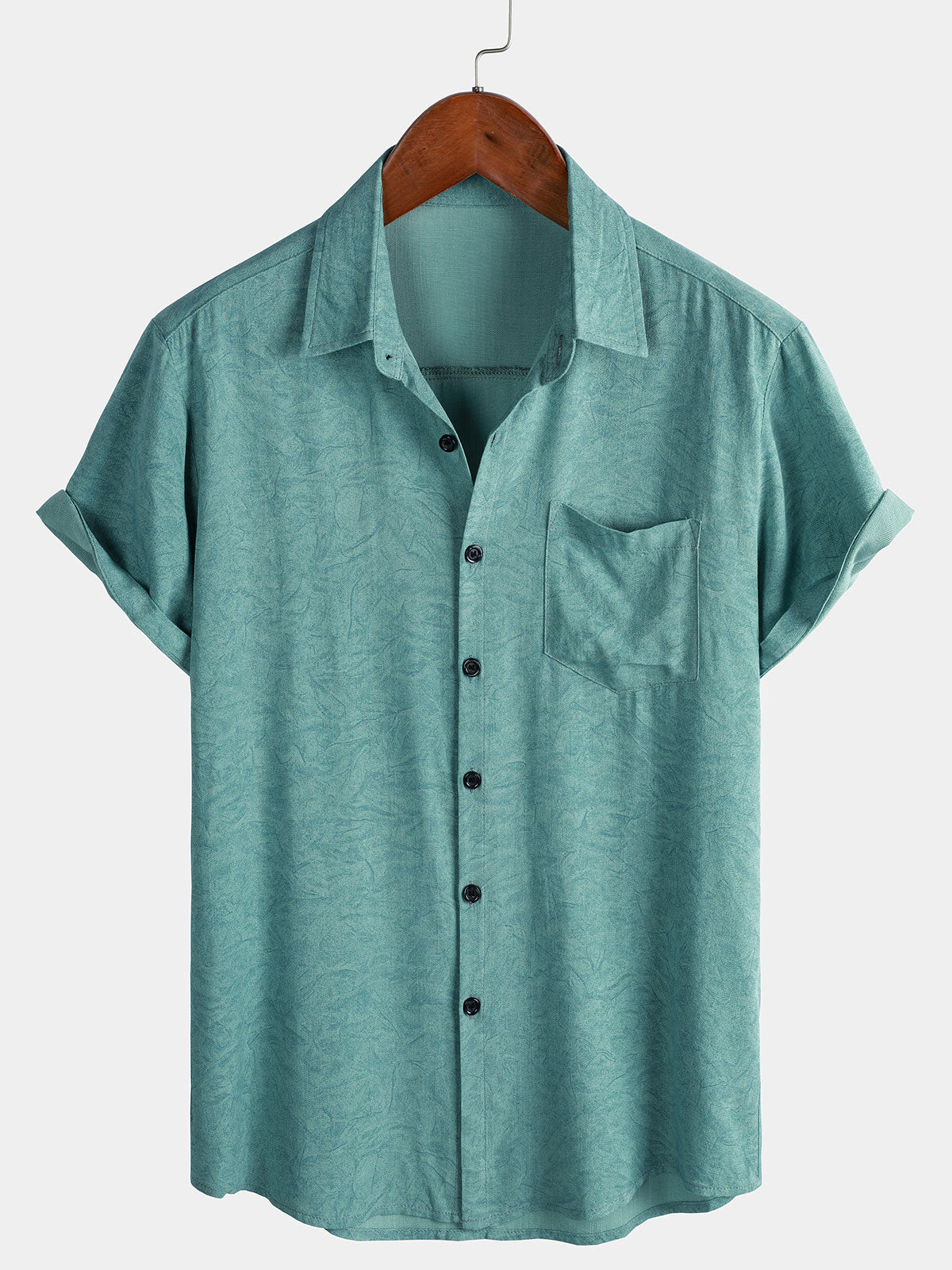Camicia casual estiva verde da uomo in stile vintage con maniche corte
