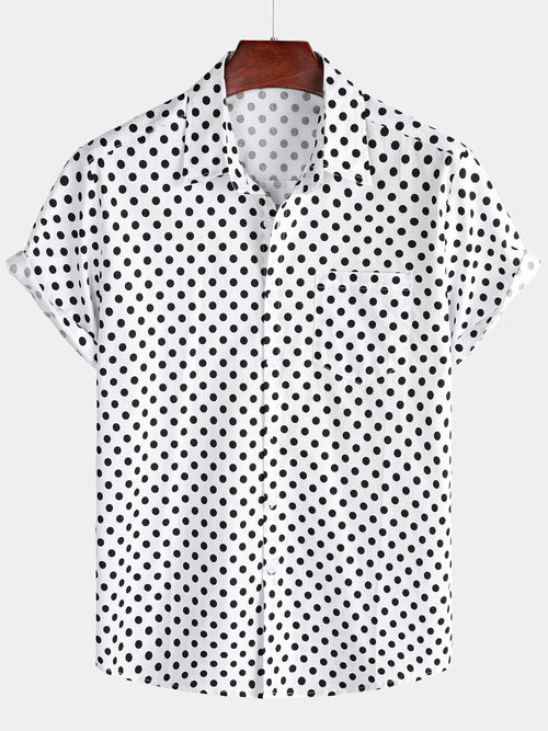 Camicia estiva da uomo in cotone a pois bianchi con maniche corte – camicie casual da uomo | Erminia Boutique Bologna