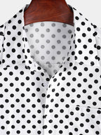 Camicia estiva da uomo in cotone a pois bianchi con maniche corte e taschino