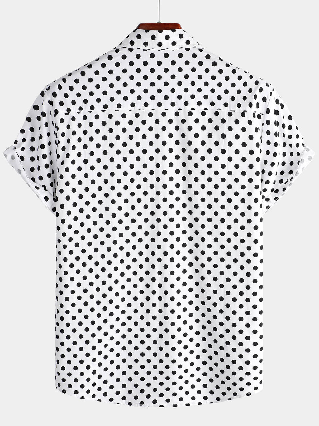 Camicia estiva da uomo in cotone a pois bianchi con maniche corte e taschino