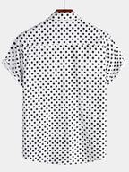 Camicia estiva da uomo in cotone a pois bianchi con maniche corte e taschino