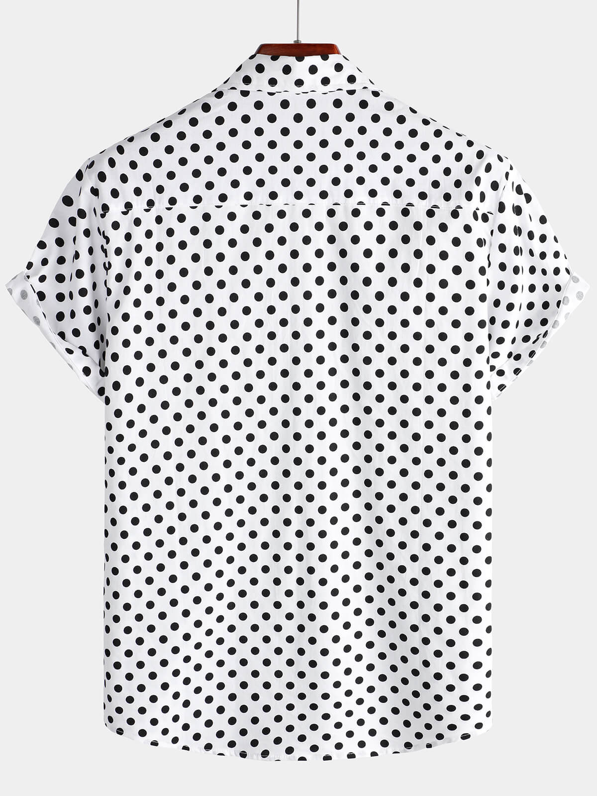 Camicia estiva da uomo in cotone a pois bianchi con maniche corte e taschino