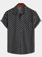 Camicia da Uomo in Cotone a Maniche Corte con Pois Neri per l'Estate con Tasca
