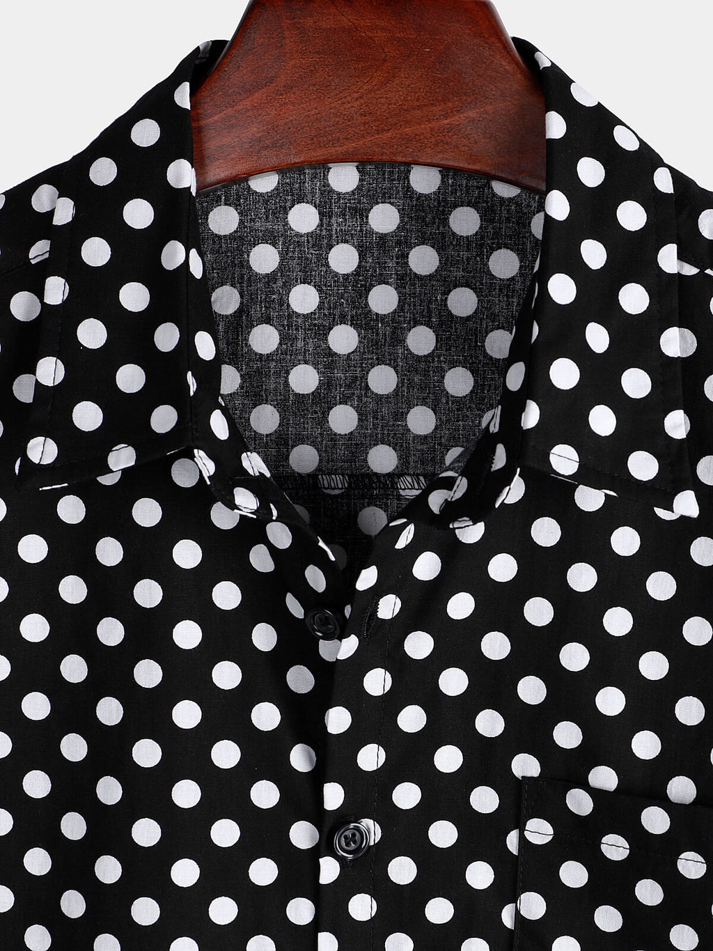 Camicia da Uomo in Cotone a Maniche Corte con Pois Neri per l'Estate con Tasca