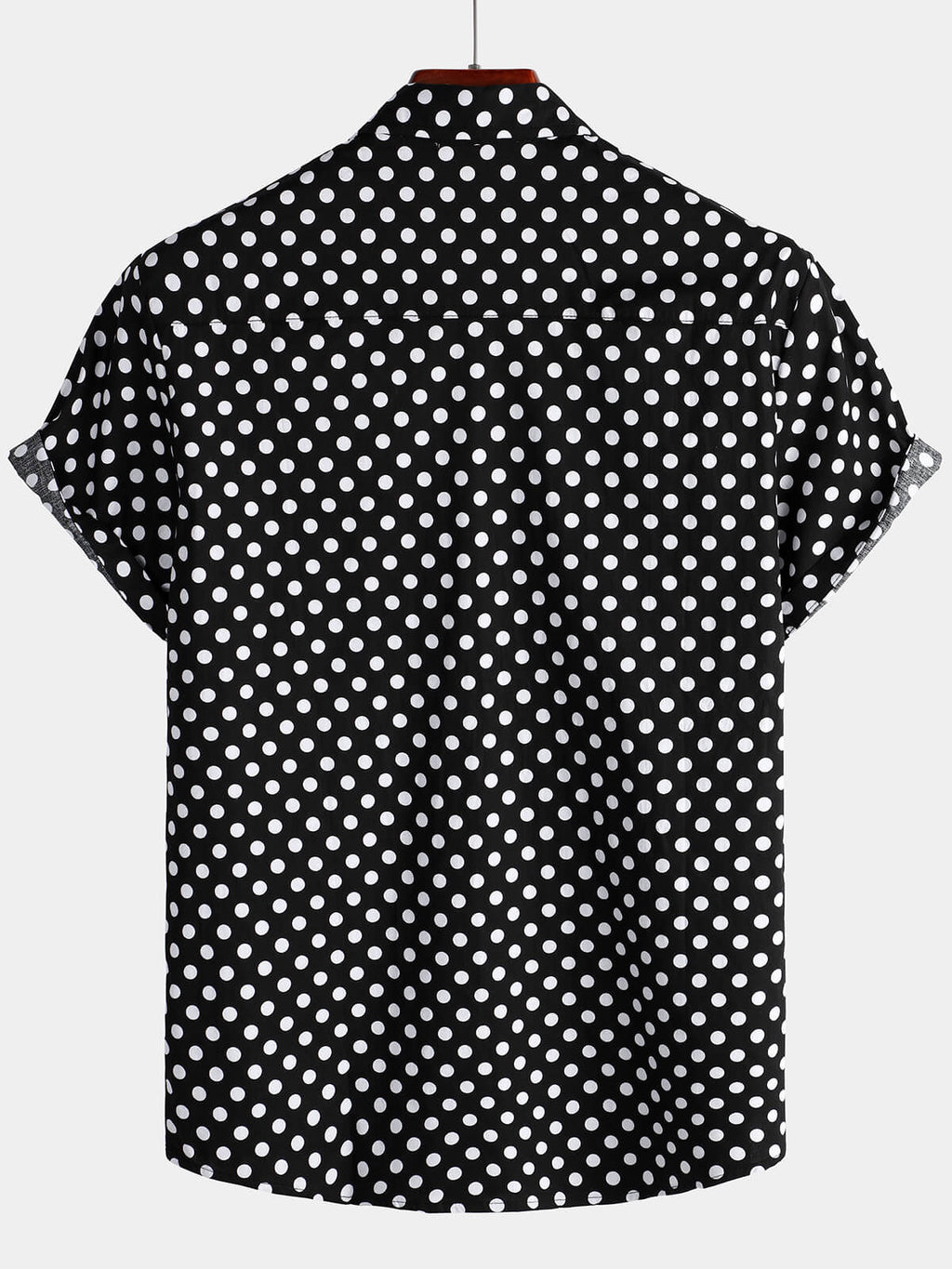Camicia da Uomo in Cotone a Maniche Corte con Pois Neri per l'Estate con Tasca