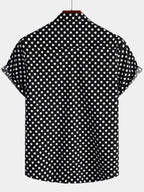 Camicia da Uomo in Cotone a Maniche Corte con Pois Neri per l'Estate con Tasca