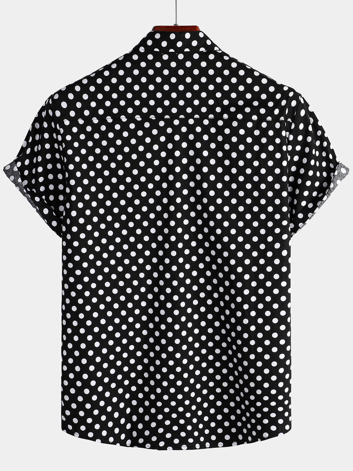 Camicia da Uomo in Cotone a Maniche Corte con Pois Neri per l'Estate con Tasca