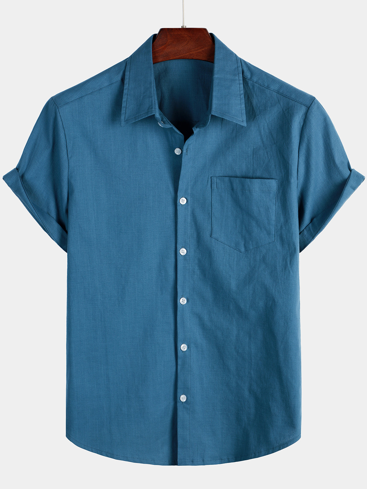 Camicia da uomo a maniche corte in lino e cotone di colore uniforme