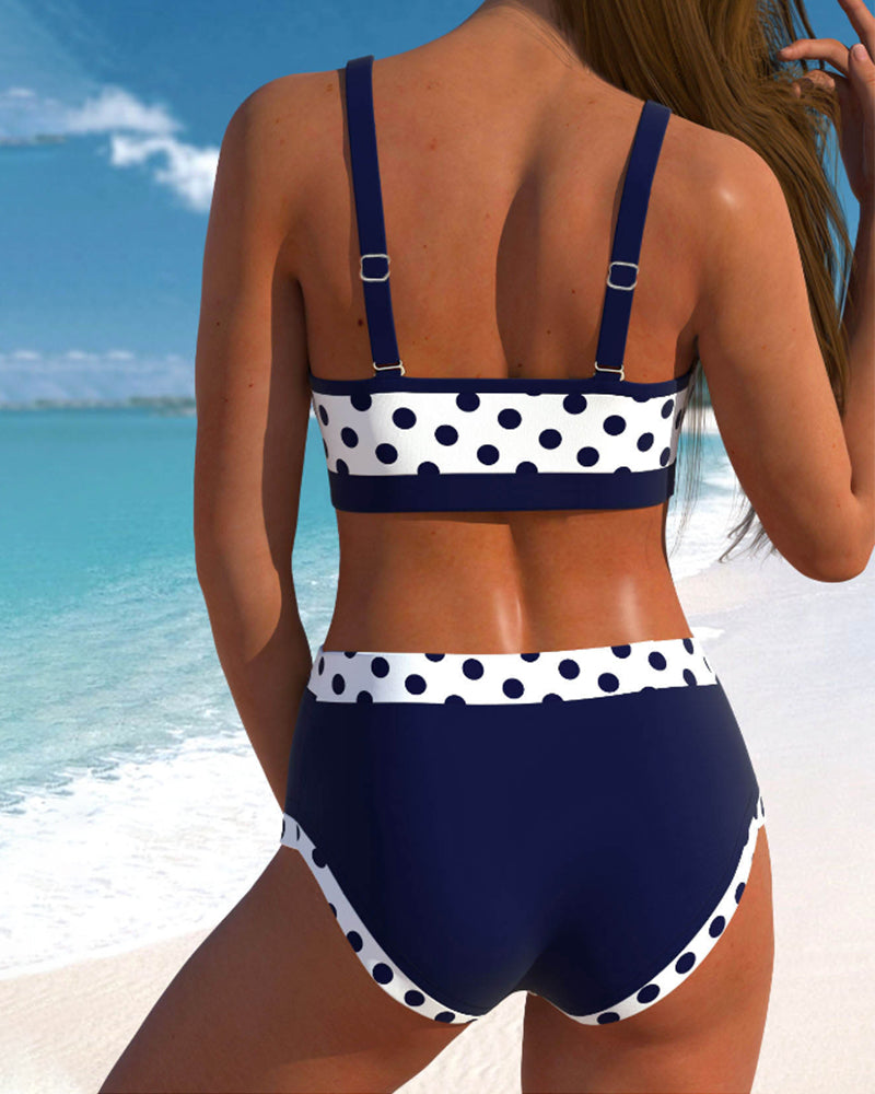 Elżbieta - Bikini a vita alta a pois con design patchwork
